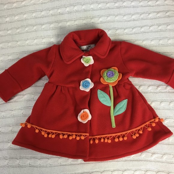 Widgeon Other - Widgeon Red Fleece Floral Applique PomPom Coat